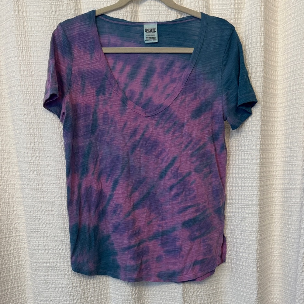 PINK Victoria's Secret Blue and Purple Tie-Dye Tee